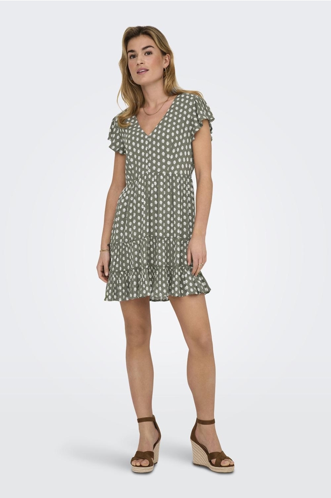 ONLCLAUDETTE LIFE SS MINI DRESS WVN 15320419 BALSAM GREEN